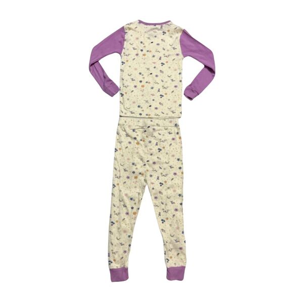 Girls Snug-Fit 2-Piece Pajama Set Size 4T Cream with Purple Owl & Flower Print - Picture 2 of 9